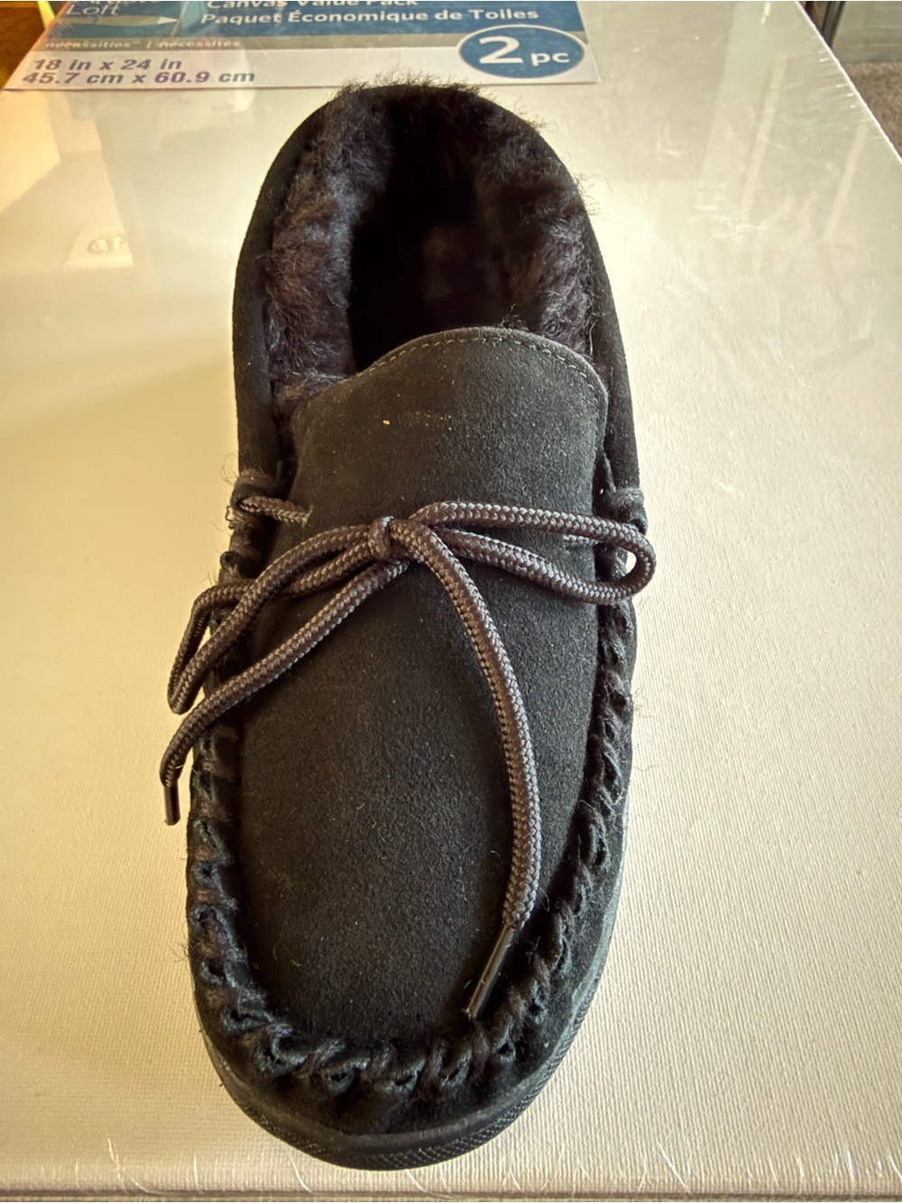 AMPUTEE -ONE LEFT SHOE- Bearpaw Black Suede Moccasin Slipper w/ Faux Fur Lining